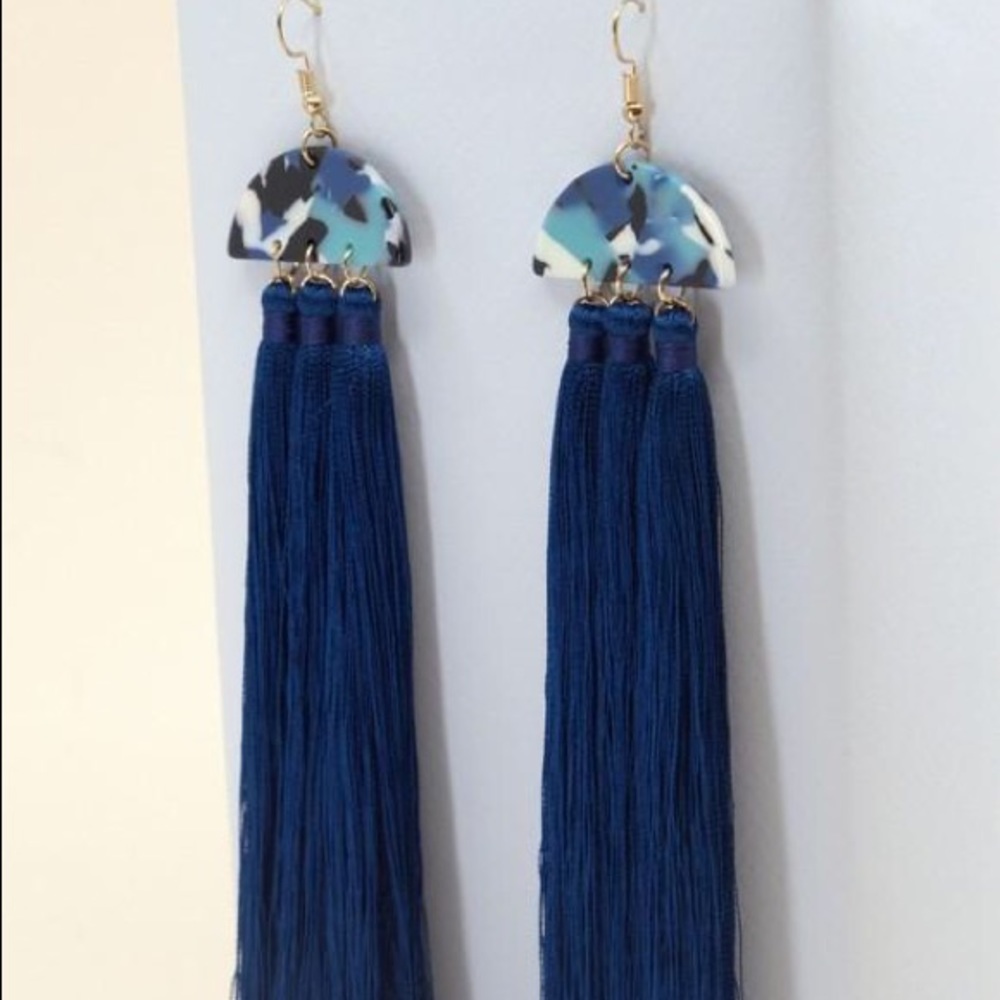Resin Pendant with Tassels Earrings